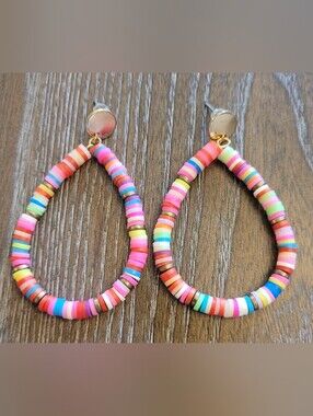 Colorful Multicolor Beaded Hoop Earrings, NWOT